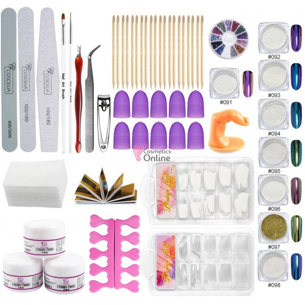 Kit pentru unghii false cu Acril 002 Coscelia + 8 Pigmenti Cameleon Effect